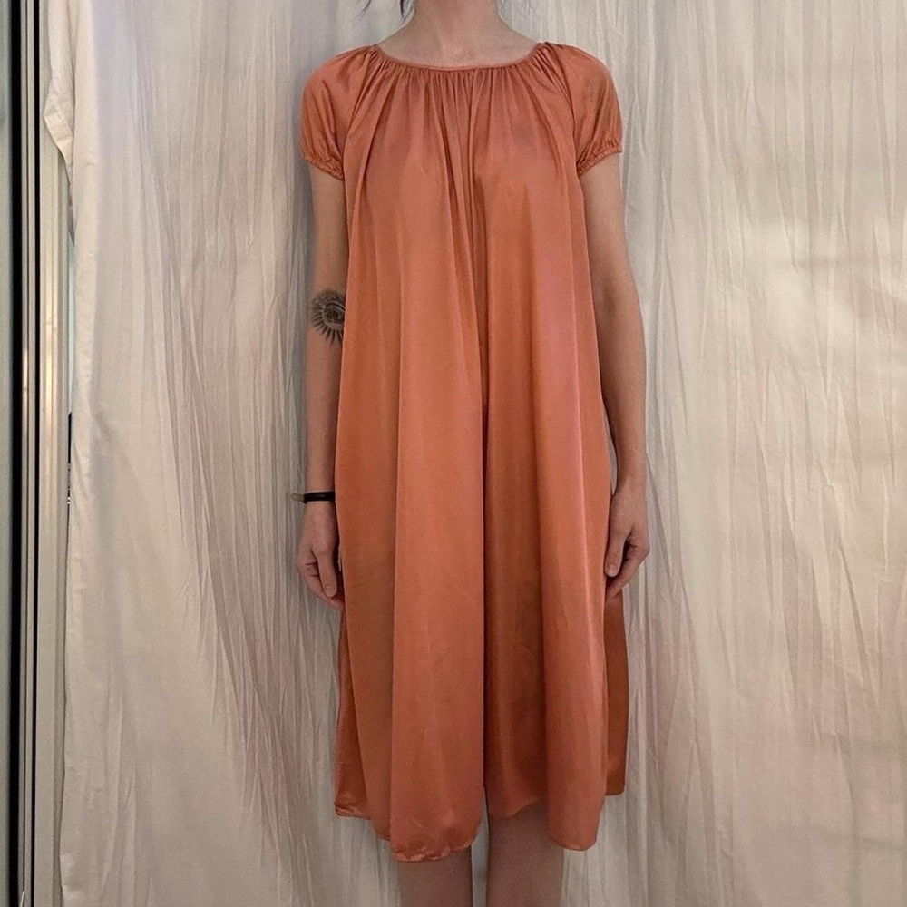 Peach Orange Lounge Dress‎ Nightgown Vintage 70s New With Tags S/M/L
